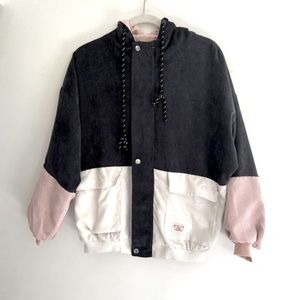 Corduroy Colorblock Jacket Navy Pink White Medium